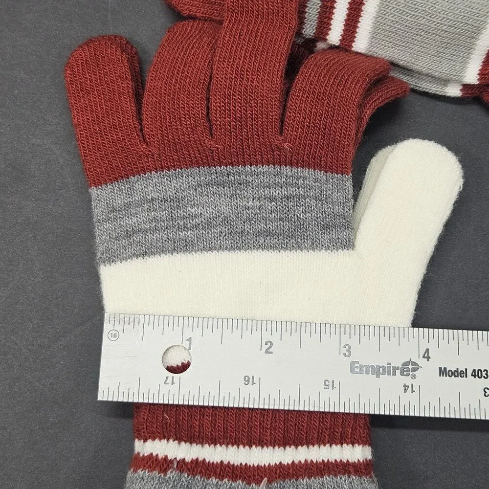 Youth Gloves Bundle Of 3 One Size Boys Red, Ivory, Grey, Striped, Blue Navy NWOT